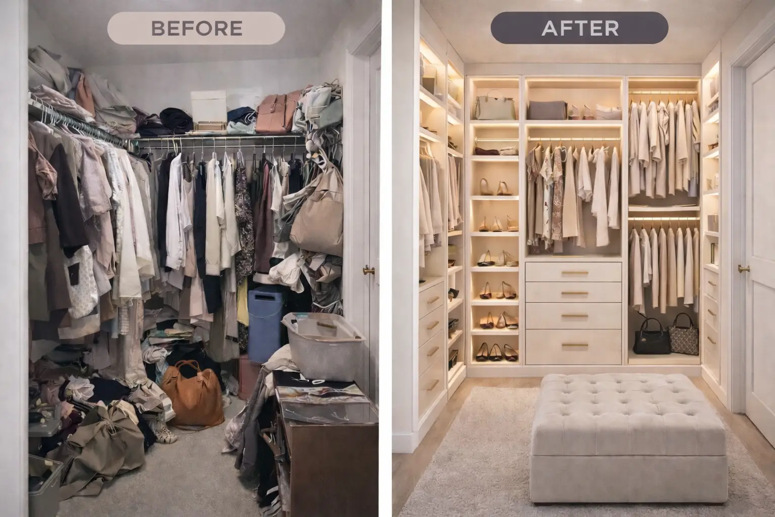 before and after walk in closet